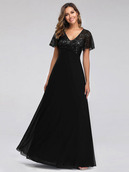 Floral Lace Sequin Print Wholesale Evening Dresses With Cap Sleeve