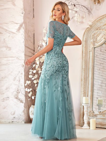 Women's Floral Sequin Fishtail Tulle Dresses for Party
