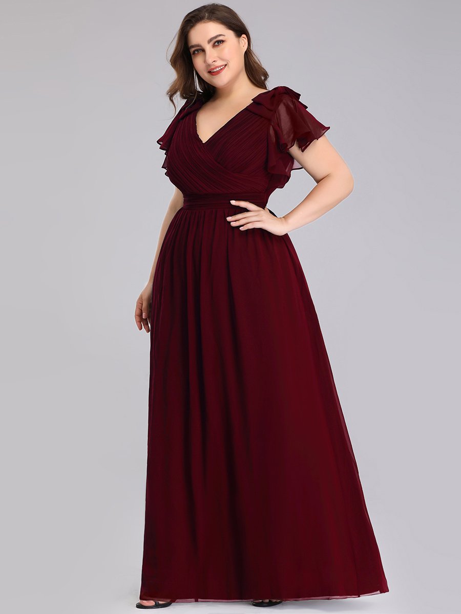 Graceful Evening Dress with Flowy Ruffled Sleeves