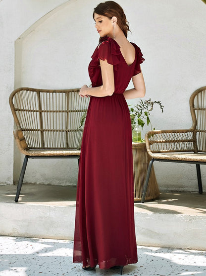 Graceful Evening Dress with Flowy Ruffled Sleeves