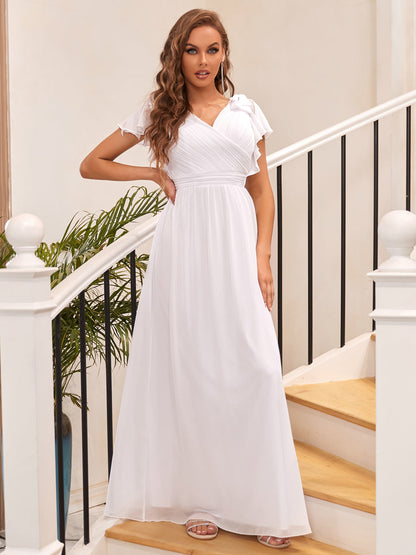 Graceful Evening Dress with Flowy Ruffled Sleeves