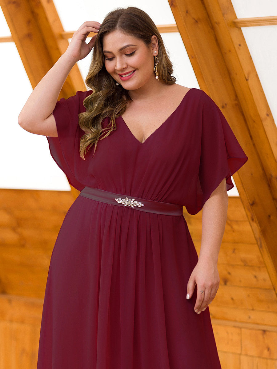 Ethereal Mauve Flutter Sleeve Maxi Plus Size Evening Gown