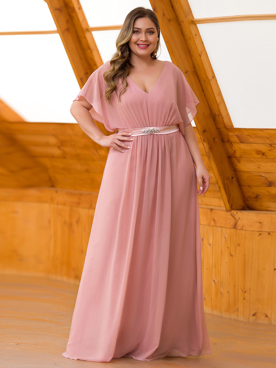 Ethereal Mauve Flutter Sleeve Maxi Plus Size Evening Gown