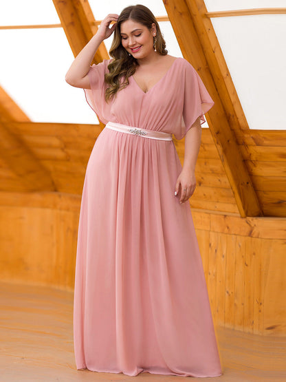 Ethereal Mauve Flutter Sleeve Maxi Plus Size Evening Gown