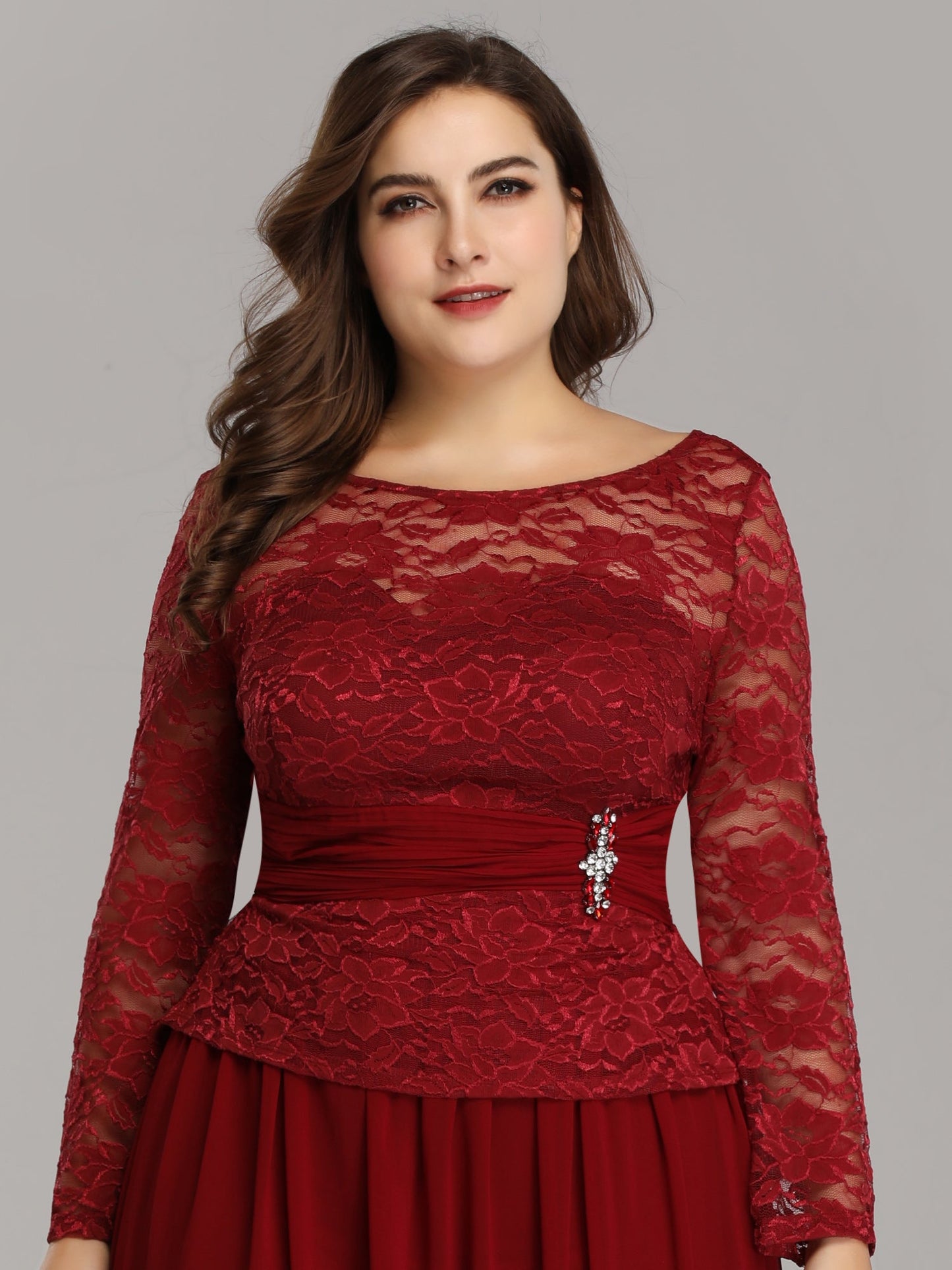 Long Sleeve Burgundy Lace Dresses for Women