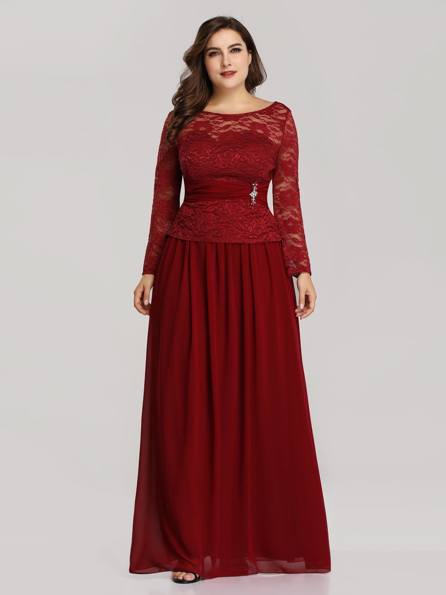 Long Sleeve Burgundy Lace Dresses for Women