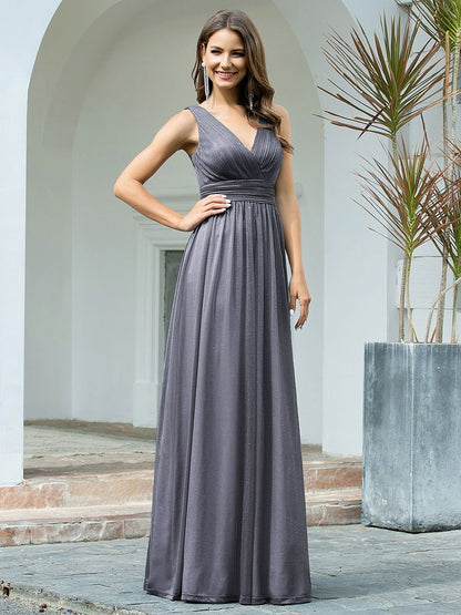 Double V Neck Floor Length Sparkly Wholesale Evening Dresses for Party