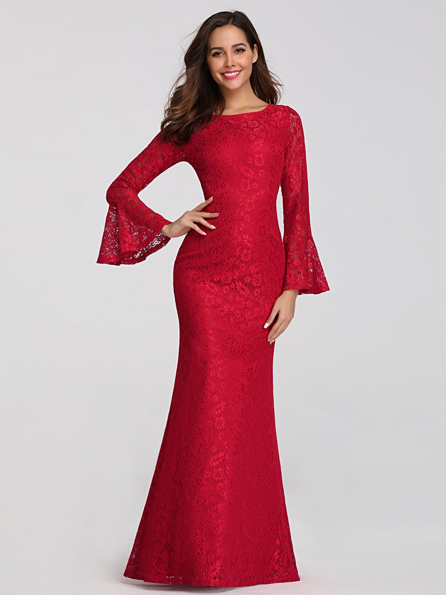 Wholesale Mermaid Evening Party Dresses with Long Flare Lace Sleeve