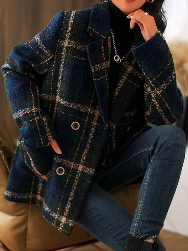 Retro Plaid Casual Woolen Coat