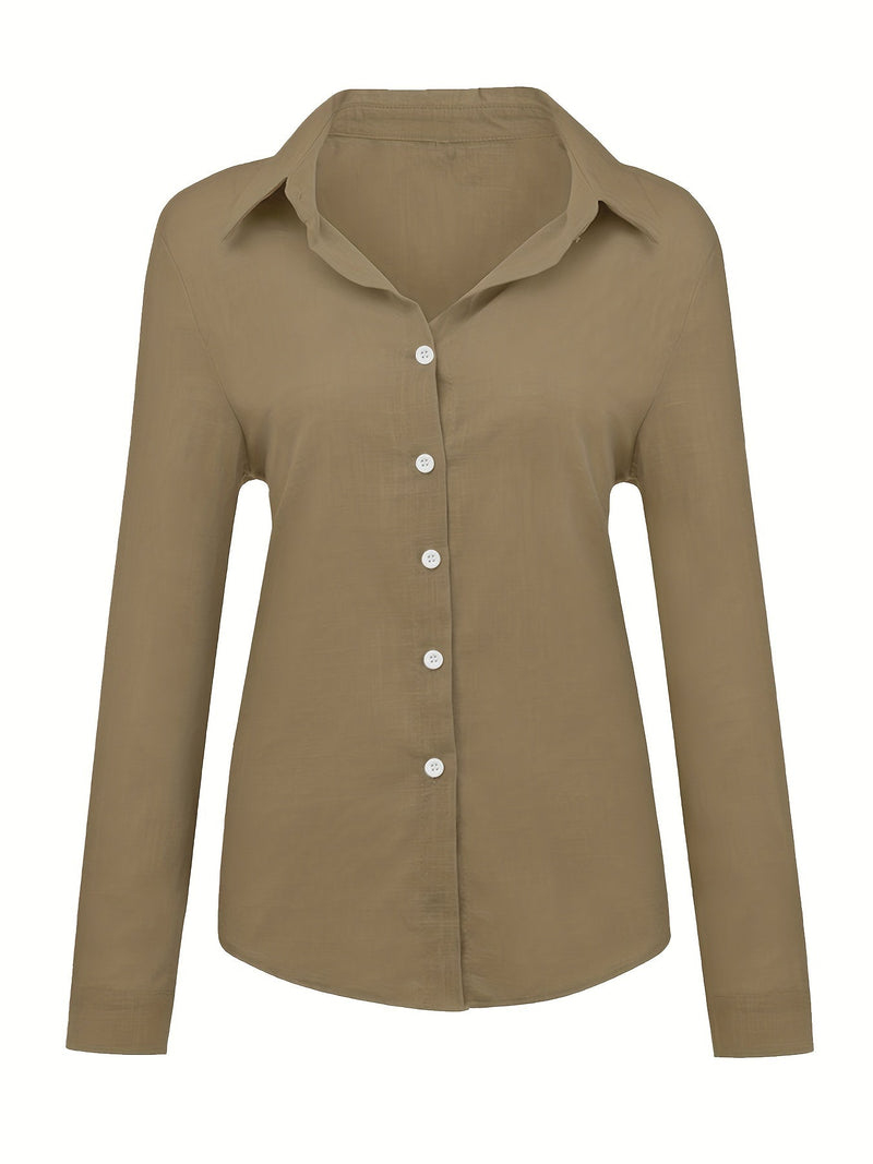 Long Sleeve Linen Shirt, Casual Button Up Shirt For Spring & Fall, Women's Clothing