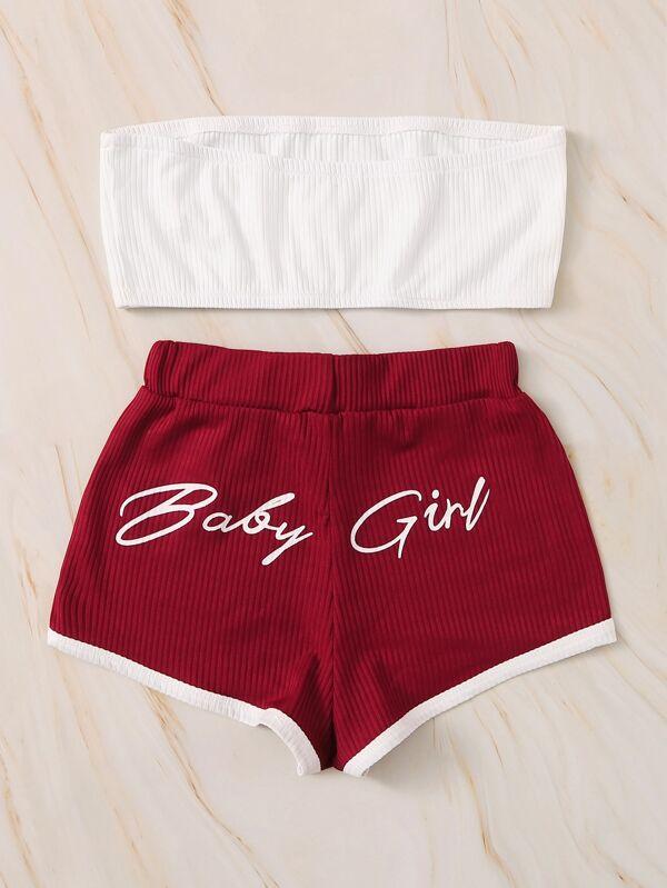Bandeau With Letter Graphic Shorts PJ Set - INS | Online Fashion Free Shipping Clothing, Dresses, Tops, Shoes