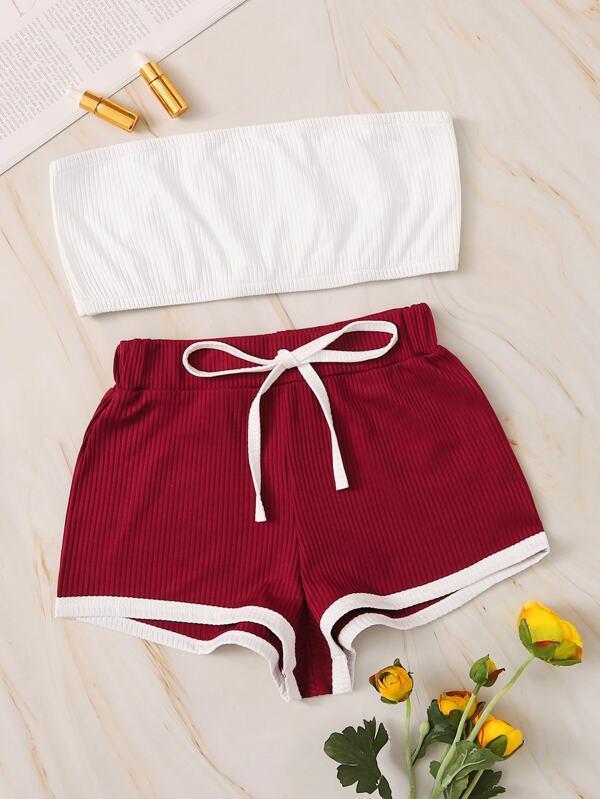 Bandeau With Letter Graphic Shorts PJ Set - INS | Online Fashion Free Shipping Clothing, Dresses, Tops, Shoes