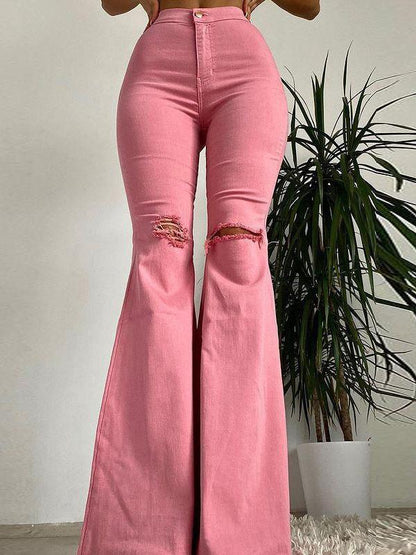 Buttocks Ripped Flared Trousers Colored Stretch Denim Jeans - Jeans - INS | Online Fashion Free Shipping Clothing, Dresses, Tops, Shoes - 26/07/2021 - 30-40 - Bottoms