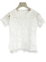 Lace Crew Neck T-Shirt, Elegant Short Sleeve T-Shirt For Spring & Summer, Women's Clothing