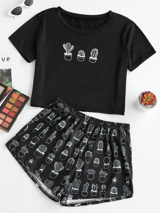 Cactus Print Tee and Shorts Set - INS | Online Fashion Free Shipping Clothing, Dresses, Tops, Shoes