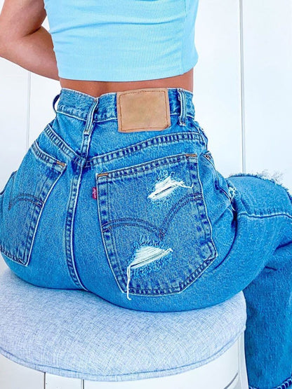Casual Broken Hole Slim Pocket Jeans - Jeans - INS | Online Fashion Free Shipping Clothing, Dresses, Tops, Shoes - 20-30 - 23/07/2021 - Bottom
