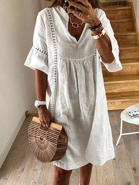 Casual V-Neck Flared Sleeve Dress - Midi Dresses - INS | Online Fashion Free Shipping Clothing, Dresses, Tops, Shoes - 20-30 - 30/07/2021 - Category_Midi Dresses
