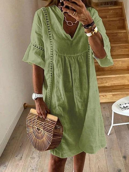 Casual V-Neck Flared Sleeve Dress - Midi Dresses - INS | Online Fashion Free Shipping Clothing, Dresses, Tops, Shoes - 20-30 - 30/07/2021 - Category_Midi Dresses