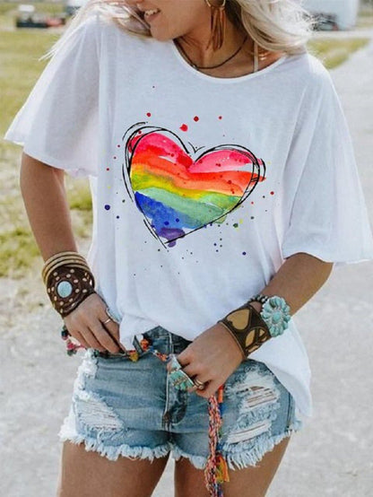 Chic Heart Printed Drop Shoulder T-Shirt - T-Shirts - INS | Online Fashion Free Shipping Clothing, Dresses, Tops, Shoes - 22/04/2021 - BLO210422232 - Catagory_T-Shirts