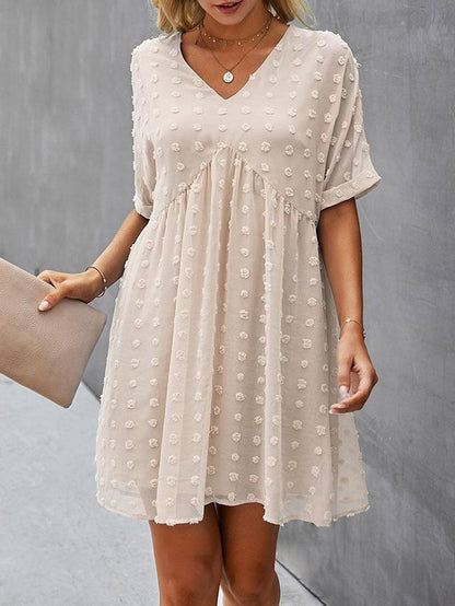 Chiffon Swiss Dot Babydoll Mini Dress - Mini Dresses - INS | Online Fashion Free Shipping Clothing, Dresses, Tops, Shoes - 15/04/2021 - 1504V3 - Color_Beige