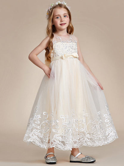 Gorgeous Applique Princess Dress for Flower Girl with Bowknot