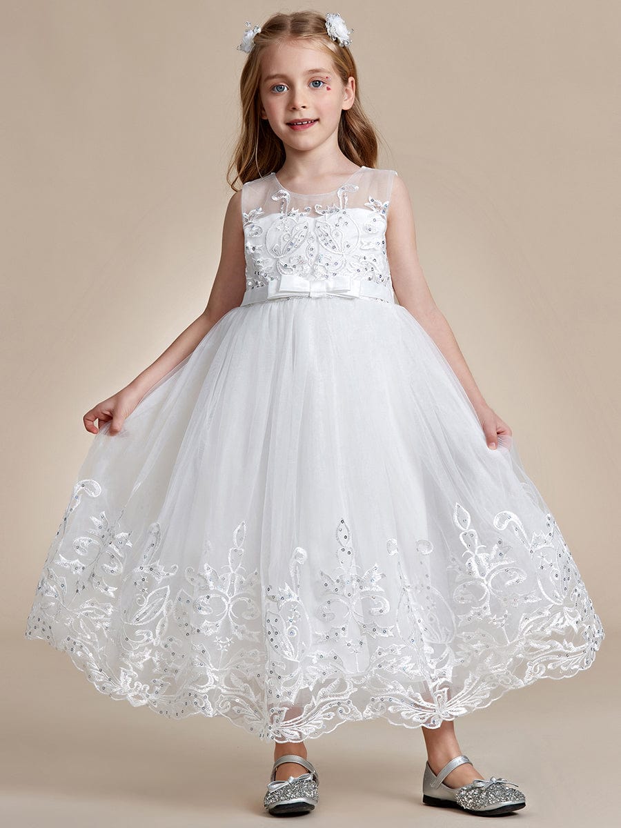 Gorgeous Applique Princess Dress for Flower Girl with Bowknot