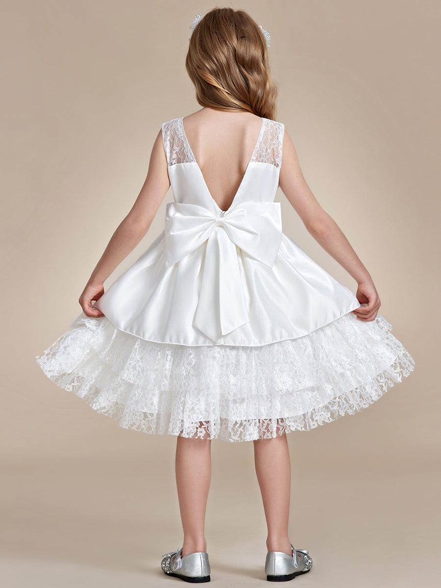 Multi-Layered Princess Flower Girl Dress with Large Bow Detail