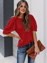 Solid Short Sleeve Blouse, Crew Neck Casual Every Day Top For Summer & Spring, Women's Clothing