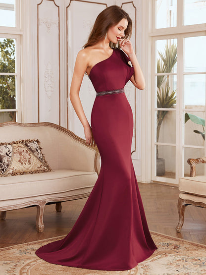 Elegant Maxi One Shoulder Wholesale Evening Dress with Side Split