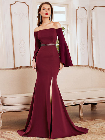 Elegant Cold Shoulder Mermaid Evening Gown with Bead Detail