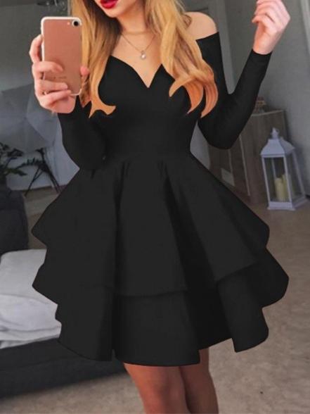 Elegant Deep V-neck Long-sleeved Princess Dress - Mini Dresses - INS | Online Fashion Free Shipping Clothing, Dresses, Tops, Shoes - 17/07/2021 - 20-30 - color-black