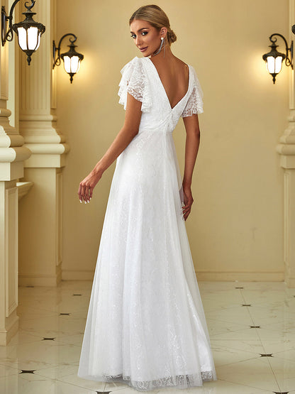 Elegant Maxi Lace Wholesale Wedding Dress with Ruffle Sleeves