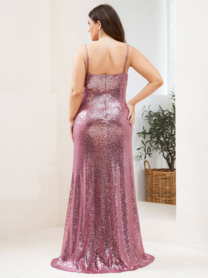 Sexy Spaghetti Straps Fishtail Sequin Wholesale Plus Size Evening Gowns