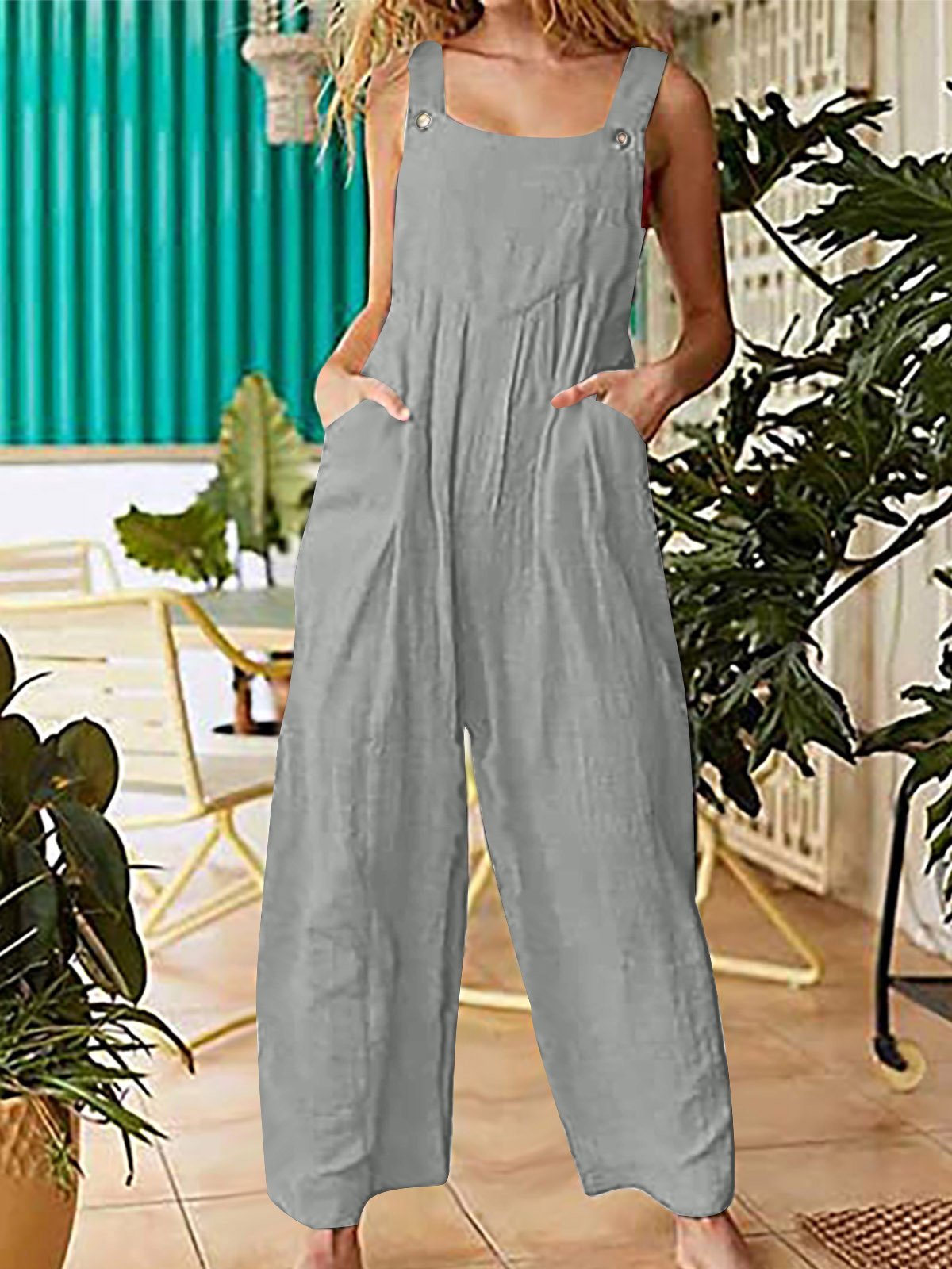 Ethnic Style Solid Button Suspender Jumpsuit - Jumpsuit & Rompers - INS | Online Fashion Free Shipping Clothing, Dresses, Tops, Shoes - 09/07/2021 - 20-30 - Bottoms
