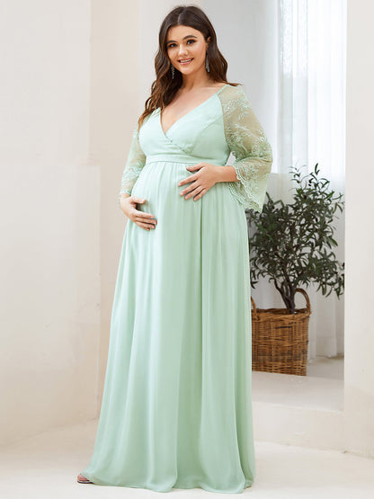Deep V Neck Wholesale Maternity Dresses with Long See Through Sleeves