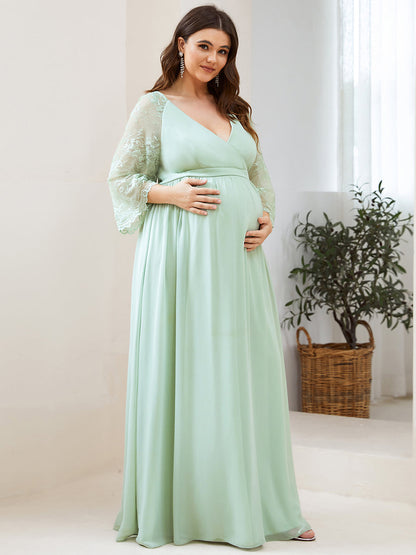Deep V Neck Wholesale Maternity Dresses with Long See Through Sleeves