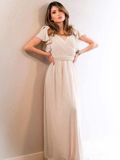 Graceful Evening Dress with Flowy Ruffled Sleeves