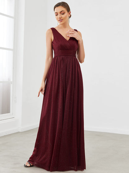 Stardust Double V Neck A-Line Evening Gown for Special Occasions