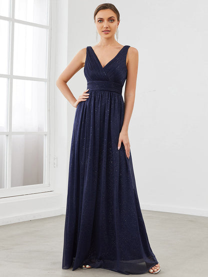 Stardust Double V Neck A-Line Evening Gown for Special Occasions