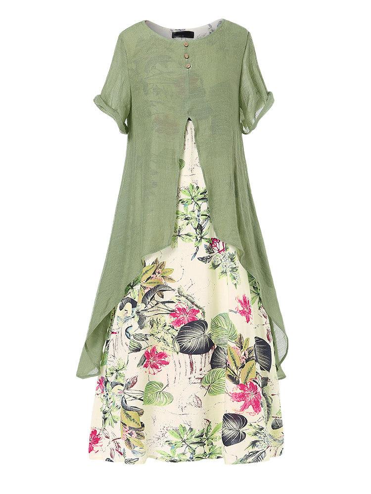 Flax Ditsy Print Pullover Fake Two-Piece Maxi Dress - Maxi Dresses - INS | Online Fashion Free Shipping Clothing, Dresses, Tops, Shoes - 24/04/2021 - Category_Maxi Dresses - Color_Green