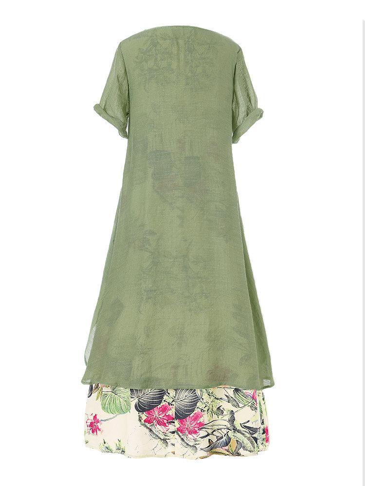 Flax Ditsy Print Pullover Fake Two-Piece Maxi Dress - Maxi Dresses - INS | Online Fashion Free Shipping Clothing, Dresses, Tops, Shoes - 24/04/2021 - Category_Maxi Dresses - Color_Green