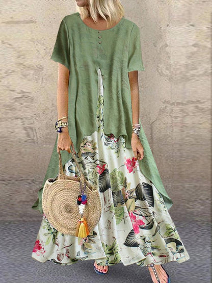 Flax Ditsy Print Pullover Fake Two-Piece Maxi Dress - Maxi Dresses - INS | Online Fashion Free Shipping Clothing, Dresses, Tops, Shoes - 24/04/2021 - Category_Maxi Dresses - Color_Green