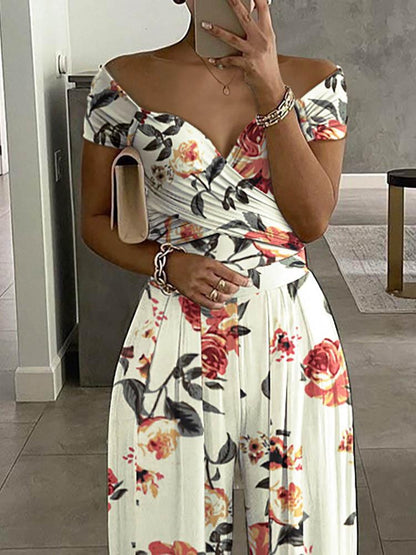 Floral Print Short Sleeve Wide Leg Jumpsuit - Jumpsuits & Rompers - INS | Online Fashion Free Shipping Clothing, Dresses, Tops, Shoes - 29/04/2021 - Color_Purplish Blue - Color_Red