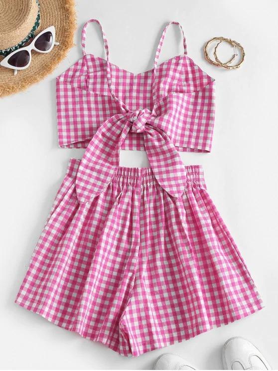 Gingham Back Knot Co Ord Set - INS | Online Fashion Free Shipping Clothing, Dresses, Tops, Shoes