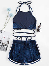 Halter Velvet Tied Co Ord Set - INS | Online Fashion Free Shipping Clothing, Dresses, Tops, Shoes