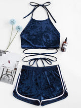 Halter Velvet Tied Co Ord Set - INS | Online Fashion Free Shipping Clothing, Dresses, Tops, Shoes