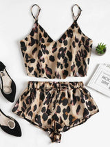Leopard Print Satin Cami Top Shorts Pajama Set - INS | Online Fashion Free Shipping Clothing, Dresses, Tops, Shoes