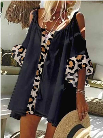 Loose Leopard Print Stitching Mini Dresses - Mini Dresses - INS | Online Fashion Free Shipping Clothing, Dresses, Tops, Shoes - 15/06/2021 - Color_Black - Color_Khaki