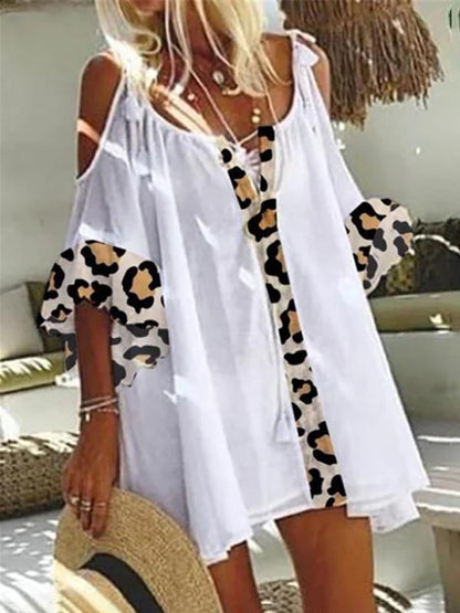 Loose Leopard Print Stitching Mini Dresses - Mini Dresses - INS | Online Fashion Free Shipping Clothing, Dresses, Tops, Shoes - 15/06/2021 - Color_Black - Color_Khaki
