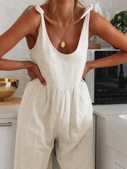 Loose Round Neck Sleeveless Belted Jumpsuit - Jumpsuits & Rompers - INS | Online Fashion Free Shipping Clothing, Dresses, Tops, Shoes - 06/07/2021 - 20-30 - Bottom